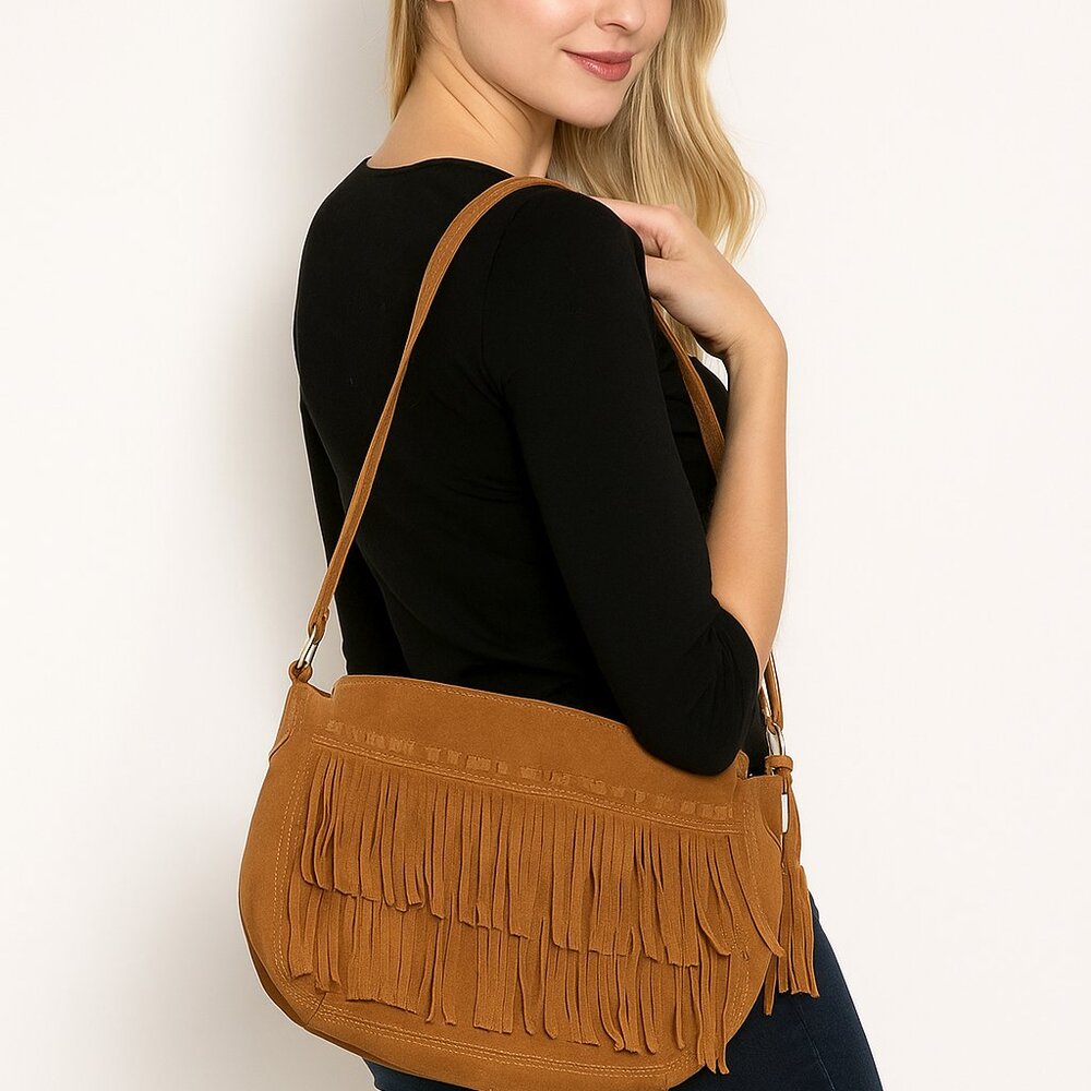Guess Suede Fringed Purse Satchel Hobo Bag Sedona Shoulder Bag NWT